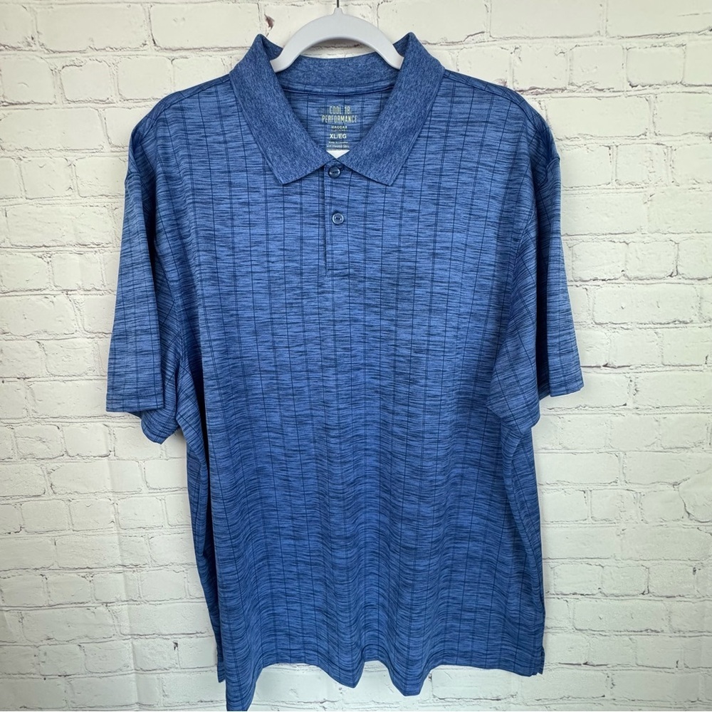 Haggar Cool 18 Heathered Blue Performance Golf Polo Shirt Short Sleeve XL